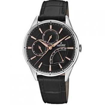 Reloj de Hombre Festina F16974/4 con Esfera Negra, Caja de Acero Inoxidable 316L Gris Plata y Correa de Cuero Negro