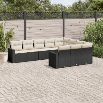 10-Piece Black Poly Rattan Garden Sofa Set with Cushions