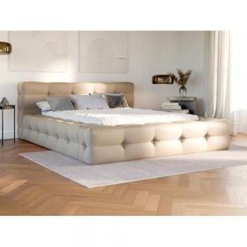 Cama capitoné 160 x 200 cm - Tela jaspeada beige + Somier + Colchón - LERUCO de Pascal Morabito