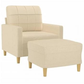 Sillón con reposapiés en tela crema de 60 cm