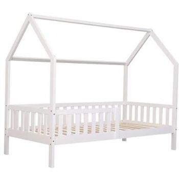 Cama Cabaña Infantil 190x90 cm Blanca Marceau con Barras de Seguridad y Somier de Madera Maciza