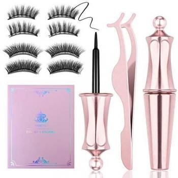 Pestañas Magneticas, 3D Pestañas Postizas Naturales Magnéticas Reutilizables con 5 Imanes Kit Pestañas pinzas Kit