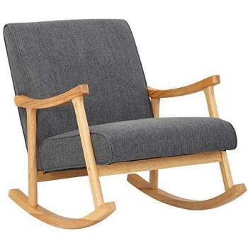 Mecedora CLP Morelia con base de madera y asiento en tela gris claro