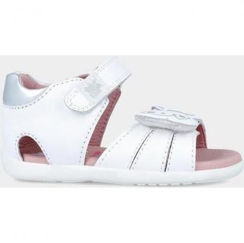 Garvalín - Sandalias abiertas de bebé niña de piel en blanco con diseño de mariposa para primeros pasos