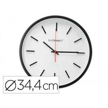 Reloj de pared Q-Connect de plástico redondo con movimiento silencioso de 34,4 cm en color negro