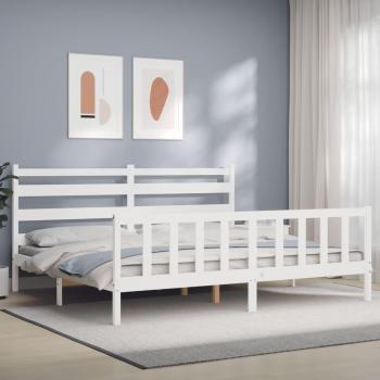 Cama de matrimonio de madera maciza con cabecero blanco 180x200 cm