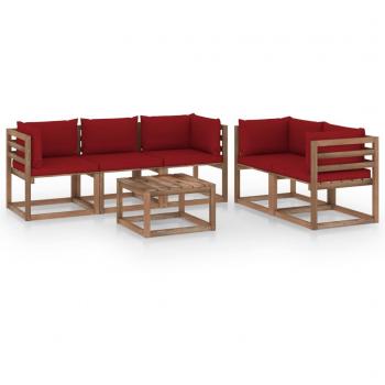 vidaXL Juego de muebles de jardín 6 piezas con cojines rojo tinto