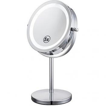 ALHAKIN 1/5X LED Espejo Aumento 7 Pulgada Espejo Con Luz Cromo Espejo