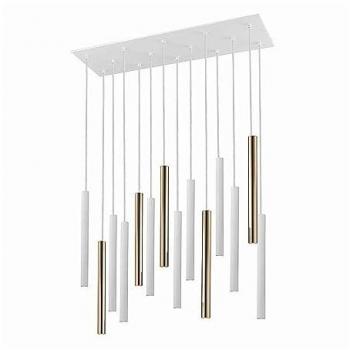 Lámpara Colgante de Techo LED Integrada Varas 14 Luces Dimmable, Oro y Blanco Mate