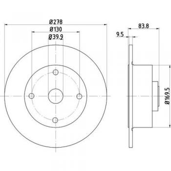 Disco de freno HELLA 8DD 355 100-101 para Volkswagen Karmann-Ghia y Coccinelle, diámetro 278 mm, grosor 9.5 mm