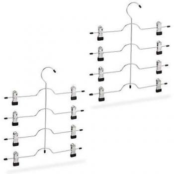 Perchas Múltiples 2 en 1 con Pinzas Antideslizantes, Set de 2, para Faldas y Pantalones, Plateadas