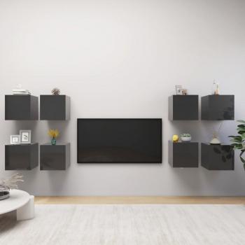 Mueble de pared para TV vidaXL 8 uds gris con brillo 30,5x30x30 cm