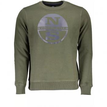 North Sails Green Cotton Sweater - L, Sweatshirts, male, Green, Size: L, Green Cotton Sweater with Logo Print
