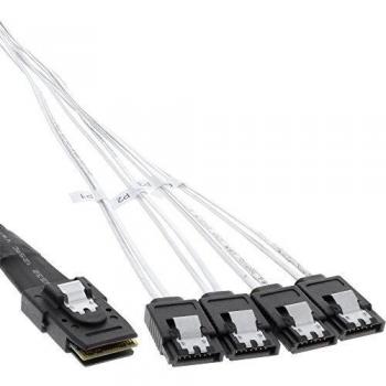 InLine® Cable SAS, Mini SAS SFF8087 a 4X SATA, Host a Placa Posterior, 75 cm