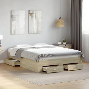 Cama con cajones de roble Sonoma 140x190 cm en madera multicapa