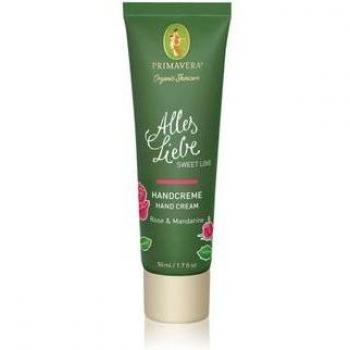 Primavera Sweet Love Crema de Manos Aloe 50 ml - Crema hidratante para manos con aloe vera, fórmula nutritiva, aroma dulce y floral, ideal para piel seca y sensible, envase de 50 ml