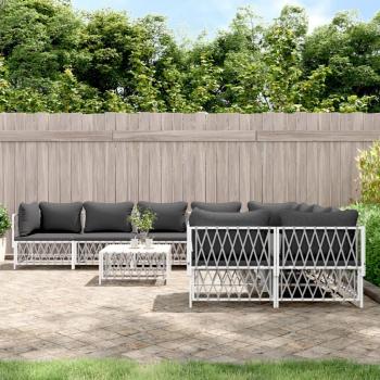 9-Piece White Steel Garden Lounge Set with Cushions