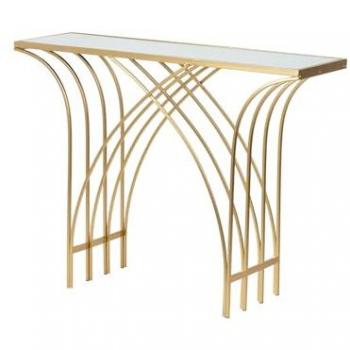Consola de Metal con Espejo Dorado 104x30x79 cm