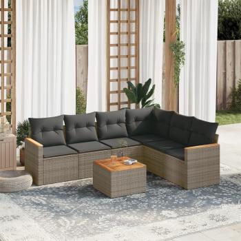 7-Piece Grey Poly Rattan Garden Sofa Set with Cushions