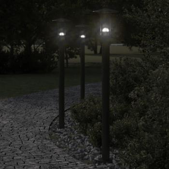 Lámparas de pie al aire libre 3 piezas en acero inoxidable negro 100 cm