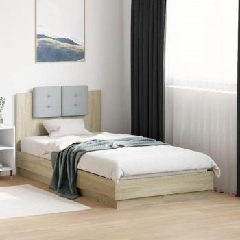 Cabecero y Estructura de Cama con Luces LED en Roble Sonoma 90x190 cm