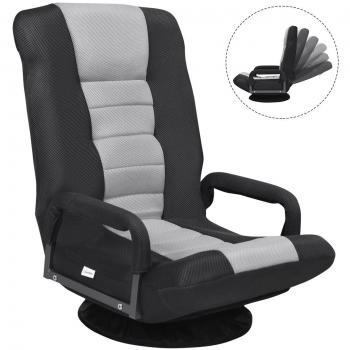 Silla de Gaming Plegable de Suelo Costway, Regulable en 6 Posiciones, Base Giratoria a 360°, Respaldo Alto, Color Gris, Dimensiones: 61-87 x 55 x 75 cm