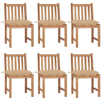 vidaXL Sillas de jardín 6 unidades con cojines madera maciza de teca