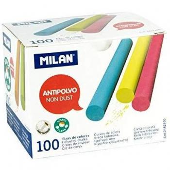 MILAN Caja 100 tizas de carbonato de calcio de colores redondas - antipolvo