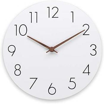 Plumeet Reloj de Pared de Madera de 30cm Reloj de Pared sin Marco con Movimiento Silencioso de Cuarzo - Reloj Blanco de Estilo Simple Moderno Decoración de la Sala Cocina - Alimentado por Batería