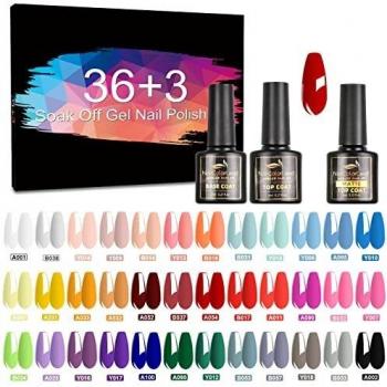 STINLAND 39psc 8ml Esmalte Semipermanente, 36 Colores Pintauñas Semipermanentes de Gel Kit de Esmalte de Uñas con Base, Top Coat Brillante y Mate, Para Salón de Uñas en Casa