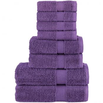 Set de toallas SOLUND 8 piezas 100% algodón morado 600 GSM