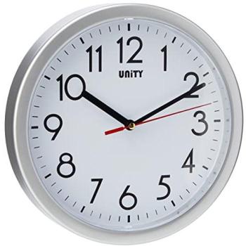 Unity Hastings- Reloj de Pared, silencioso, Moderno, 22 cm, plástico, Plateado, 22 x 22 x 5 cm