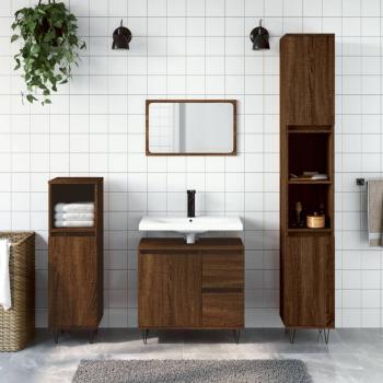 Conjunto de muebles de baño 3 piezas marrón madera roble multicapa