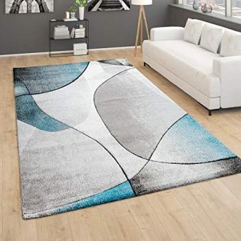 Alfombra salón pelo corto 3D abstracta geométrica gris turquesa 80x150 cm - Paco Home