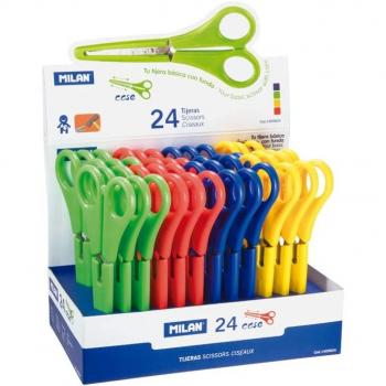 Tijeras Milan con funda case - caja expositora de 24 unidades surtidas