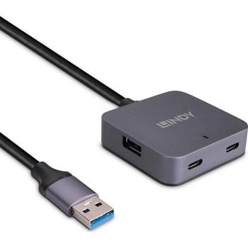Lindy 5m USB 3.0 Hub with 4 Ports, USB 3.2 Gen 1 (3.1 Gen 1) Type-A
