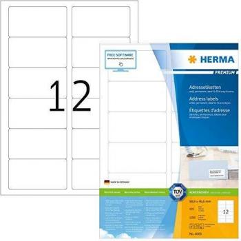 Etiquetas Adresables HERMA 4666, Autoadhesivas, 88.9 x 46.6 mm, Papel Mate, 1200 Unidades (100 Hojas)