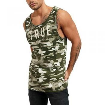 trueprodigy Casual Hombre Marca Camiseta De Tirantes con impresión de Logotipo Ropa Retro Vintage Rock Vestir Moda Cuello Redondo Sin Manga Slim Fit Designer Tank Top, Colores:Khaki, Tamaño:M