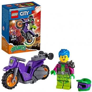 LEGO 60296 City Stuntz Wheelie Stunt Bike Set with Flywheel-Powered Toy Motorbike & Racer Minifigure, Gift for Boys and Girls age 5 plus Years Old