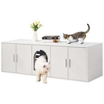 Vevor Double Room Cat Litter Box Enclosure - Wooden Hidden Furniture for 2 Cats, Fits Most Litter Boxes, 57.9L x 18.3W x 17.9H