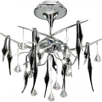 Plafón de Techo Cygnet 10 Bulbos cromo pulido con vidrio negro y cristal