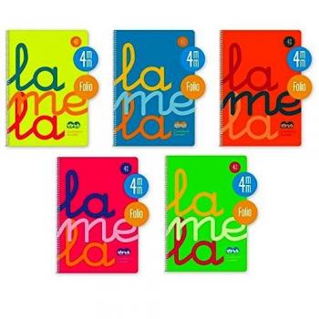 Bloc Lamela Fº fluor PP 80 hojas Cuadrícula 4mm 90g, multicolor, pack de 5