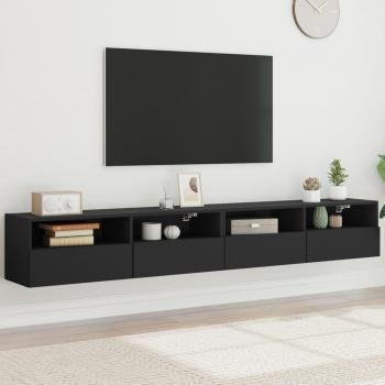 Mueble de TV de Pared 2 Piezas Negro 100x30x30 cm en Madera Ingeniería