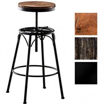 Taburete Industrial Beam Regulable en Altura Negro con Asiento de Madera y Estructura de Metal
