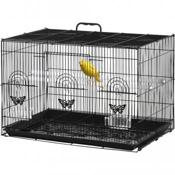 PawHut Jaula para Pájaros 60x41x41 cm Pajarera de Metal con Comederos 2 Perchas 3 Puertas y Asa de Transporte para Pájaros Pequeños