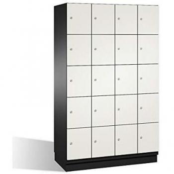 Armario de Compartimentos Bajo Llave CAMBIO C+P con 4 Abteilas, Puertas HPL, Color Negro-Gris y Blanco, Dimensiones 1200 mm