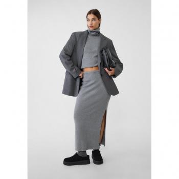Dark Grey Knit Midi Pencil Skirt M