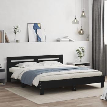 Cabecero negro de madera multicapa con estructura cama 200x200 cm vidaXL