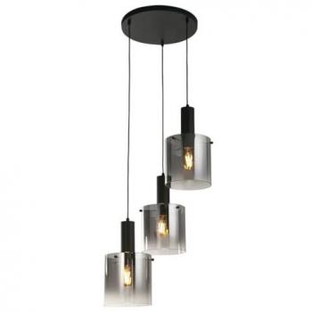 Colgante de 3 luces Sweden, multicolor, negro, cristal ahumado, diseño contemporáneo, araña de acero negro, compatible con bombillas E27