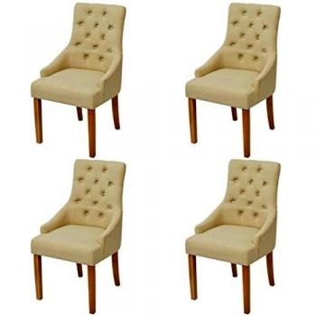 vidaXL Sillas de comedor de roble 4 unidades tela color crema